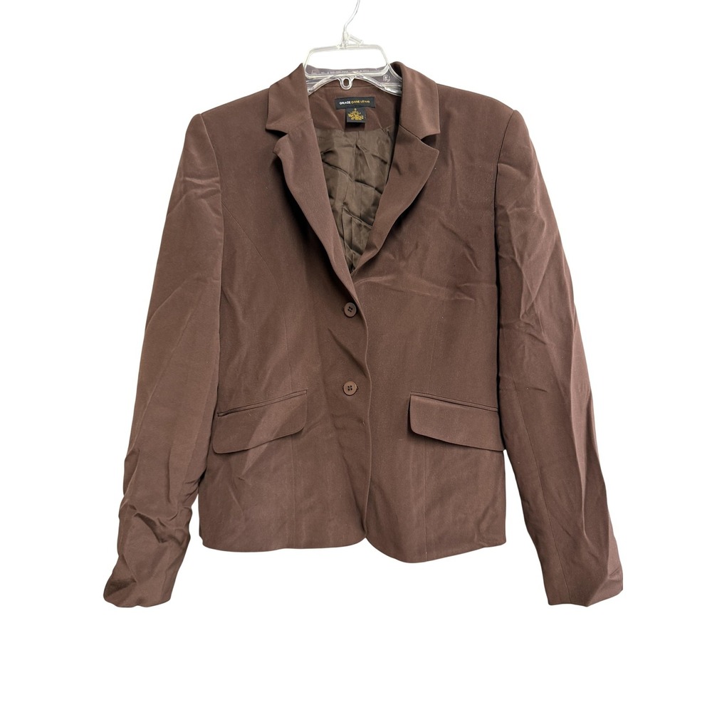 Grace Dane Lewis Blazer Womens 8 Brown 100% Silk‎ Lined Career Workwear Jacket